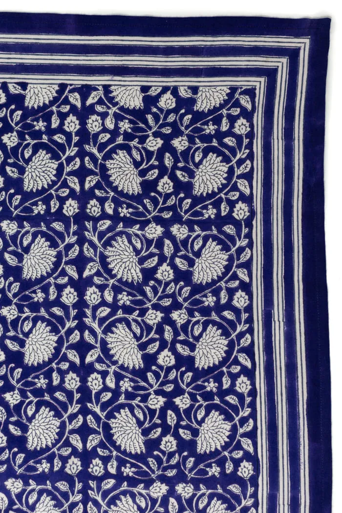 FOULARD FRIDA BLEU INDIGO EN COTON 100X100 CM - BLOCK PRINT ARTISANAL INDIEN – Image 3