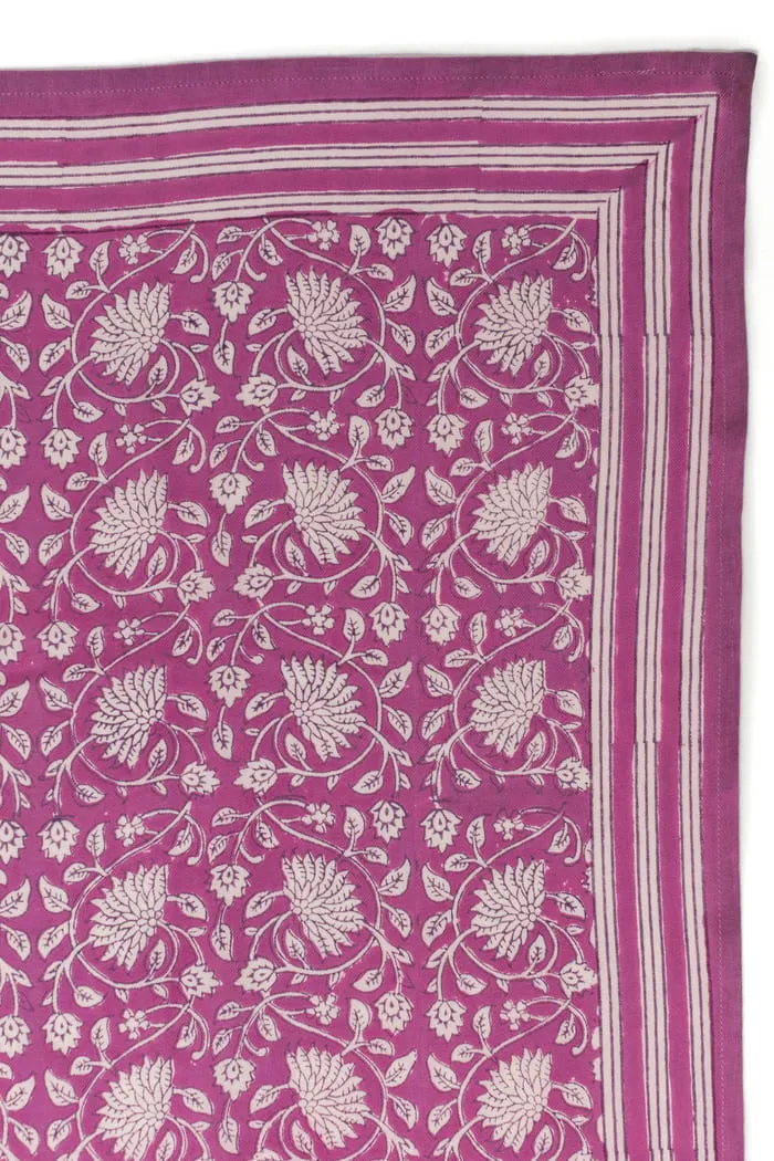 FOULARD FRIDA FUCHSIA EN COTON 100X100 CM - BLOCK PRINT ARTISANAL INDIEN – Image 3