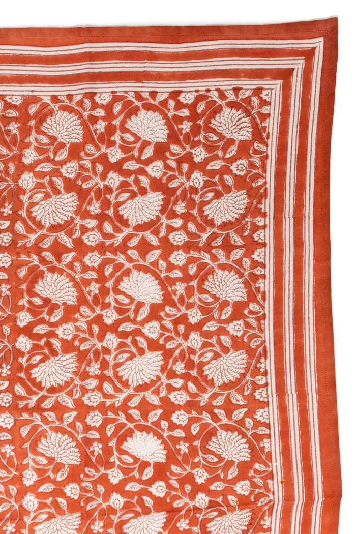 FOULARD FRIDA TERRACOTTA EN COTON 100X100 CM - BLOCK PRINT ARTISANAL INDIEN – Image 3