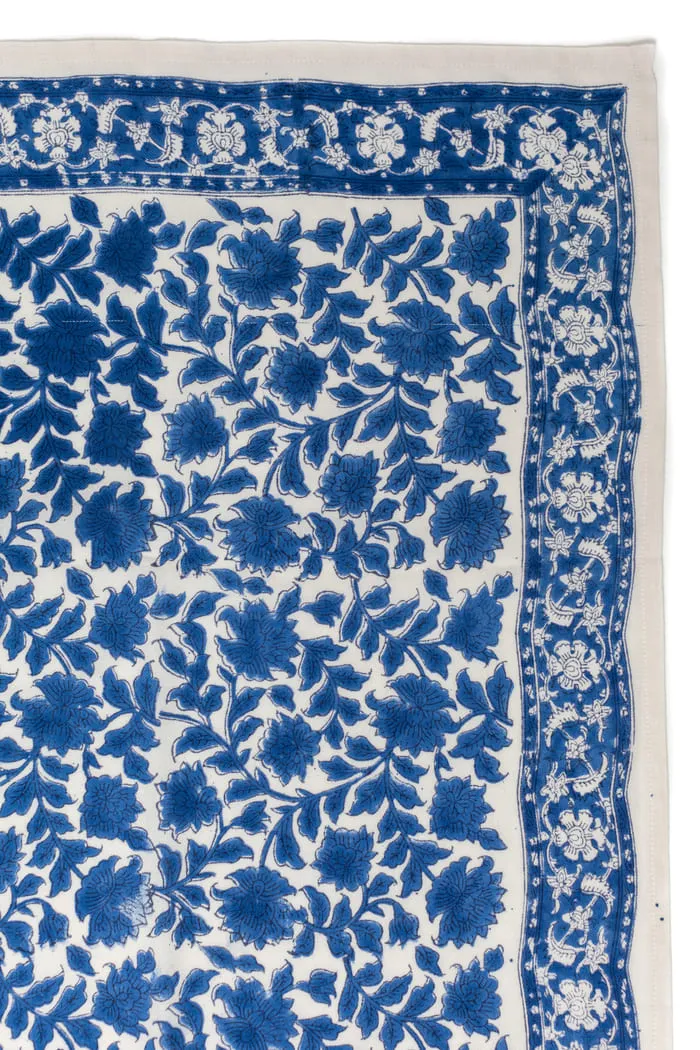 FOULARD SERENA BLEU EN COTON 100X100 CM - BLOCK PRINT ARTISANAL INDIEN – Image 3