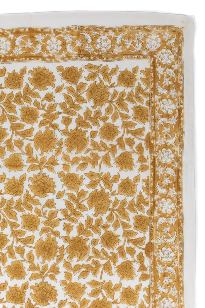FOULARD SERENA OCRE EN COTON 100X100 CM - BLOCK PRINT ARTISANAL INDIEN – Image 3