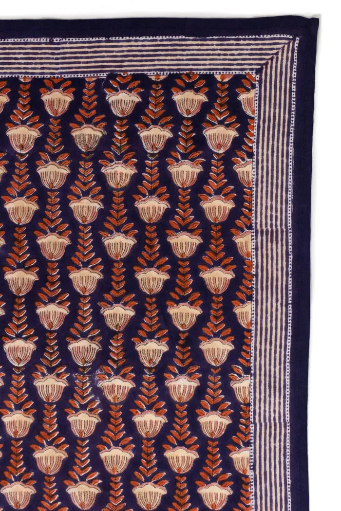 FOULARD SIMONE MARINE EN COTON 100X100 CM – BLOCK PRINT ARTISANAL INDIEN – Image 3