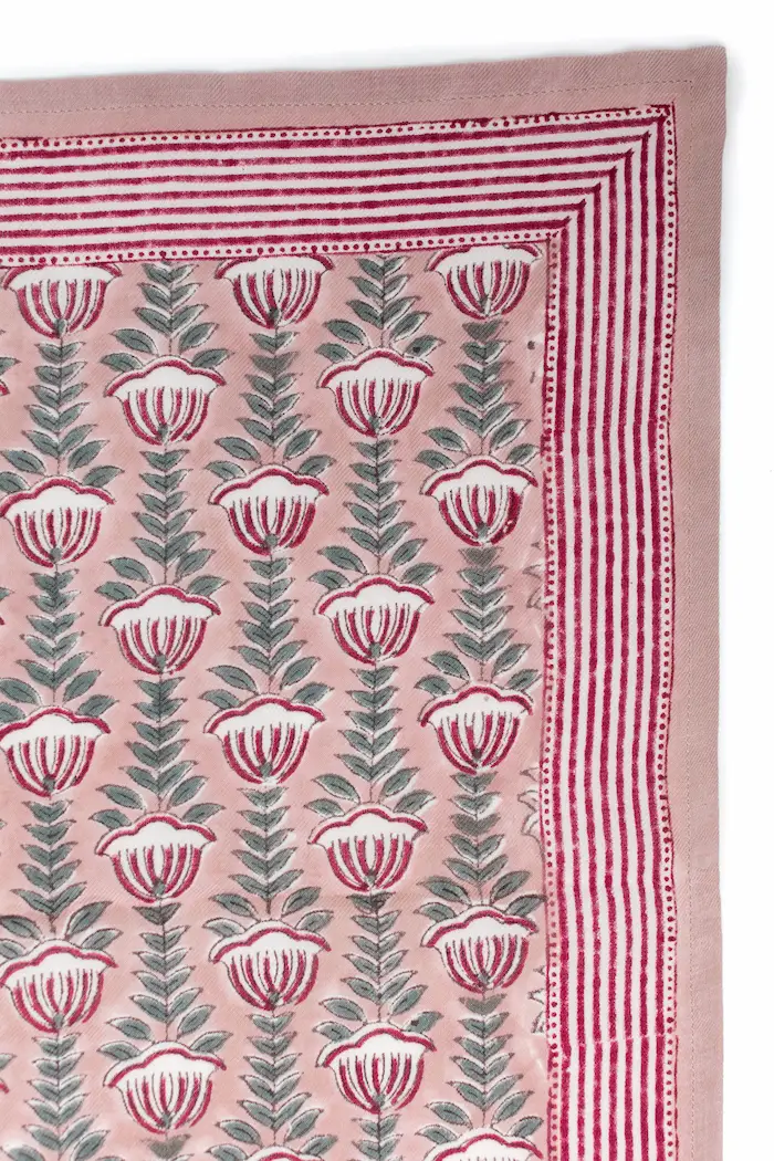 FOULARD SIMONE ROSE EN COTON 50X50 CM - BLOCK PRINT ARTISANAL – Image 3