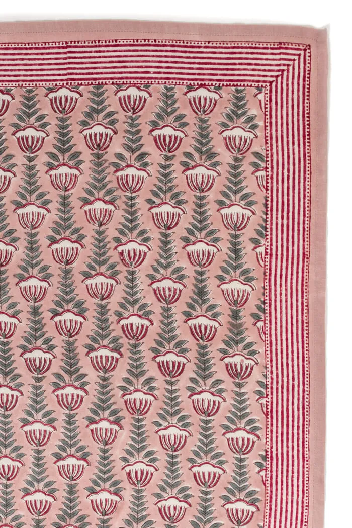 FOULARD SIMONE ROSE EN COTON 100X100 CM - BLOCK PRINT ARTISANAL INDIEN – Image 3