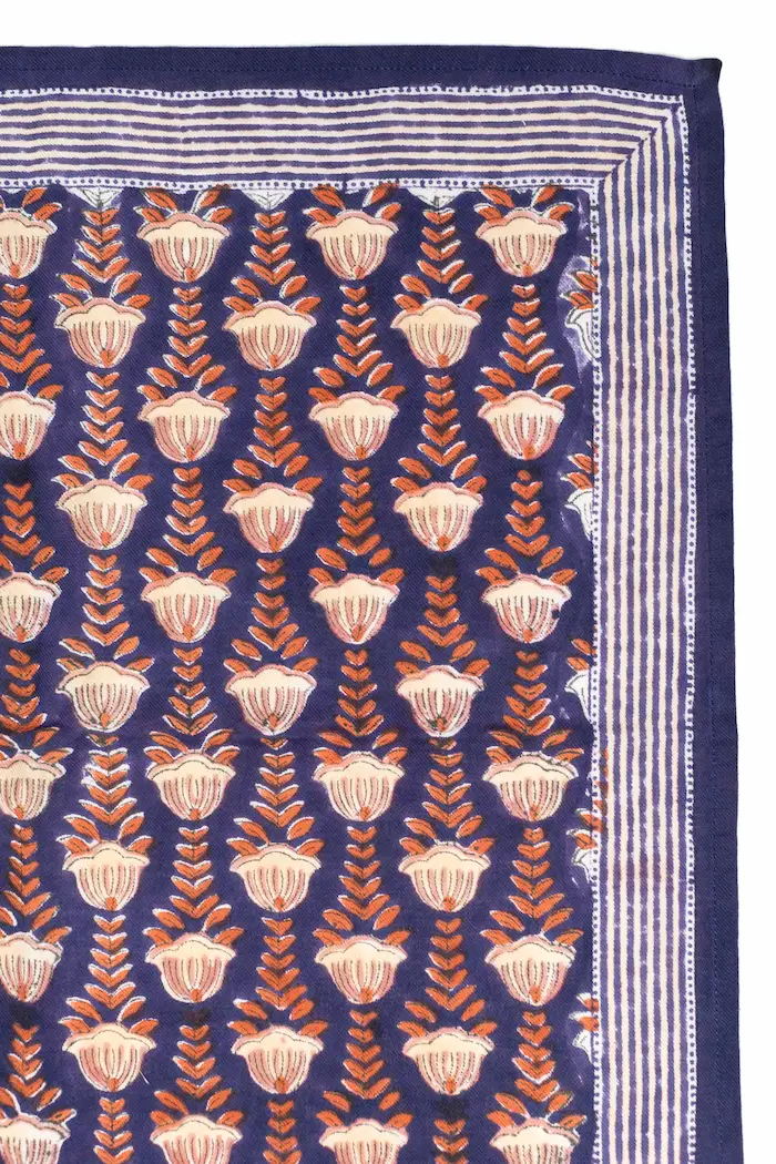 FOULARD SIMONE MARINE EN COTON 50X50 CM - BLOCK PRINT ARTISANAL – Image 3