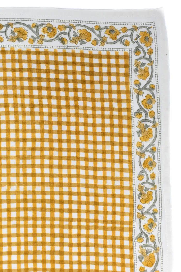 FOULARD JEANNE VICHY OCRE EN COTON 50X50 CM - BLOCK PRINT ARTISANAL – Image 3
