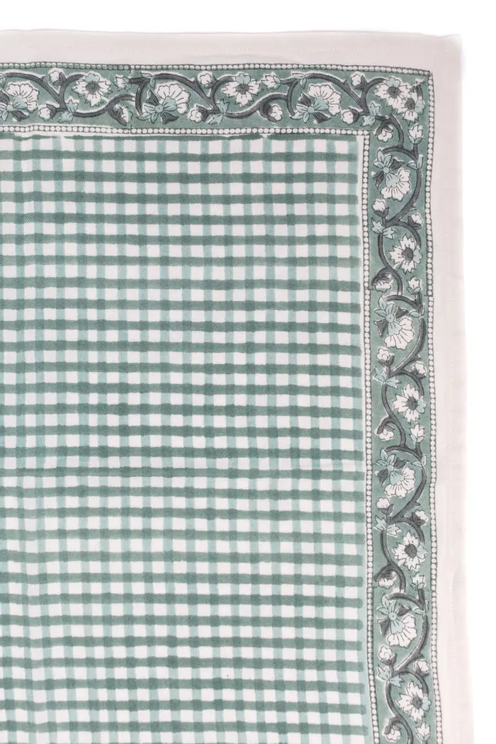 FOULARD JEANNE VICHY SAUGE EN COTON 50X50 CM - BLOCK PRINT ARTISANAL – Image 3