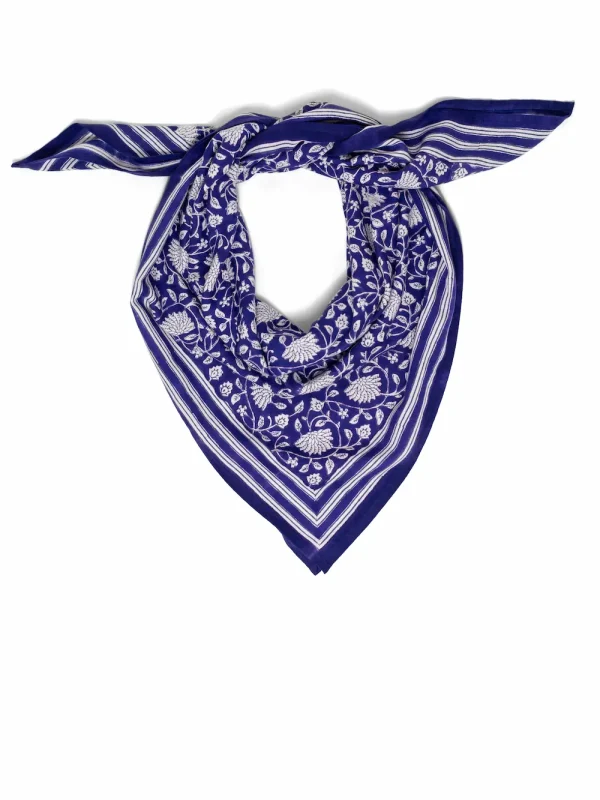 FOULARD FRIDA BLEU INDIGO EN COTON 100X100 CM - BLOCK PRINT ARTISANAL INDIEN