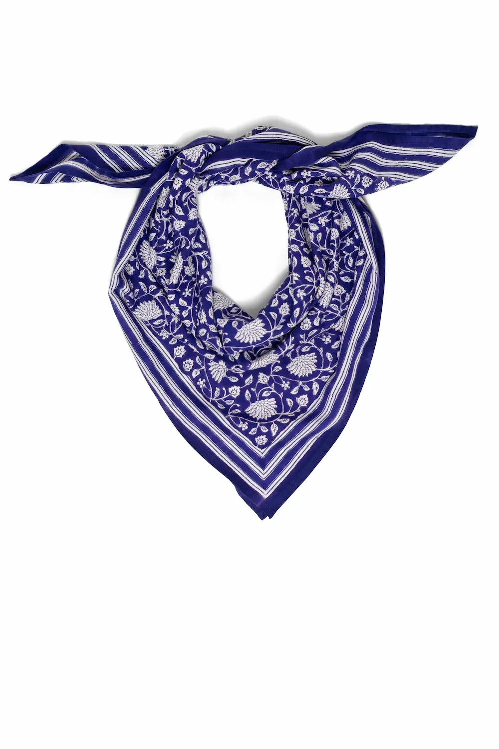 FOULARD FRIDA BLEU INDIGO EN COTON 100X100 CM - BLOCK PRINT ARTISANAL INDIEN – Image 2