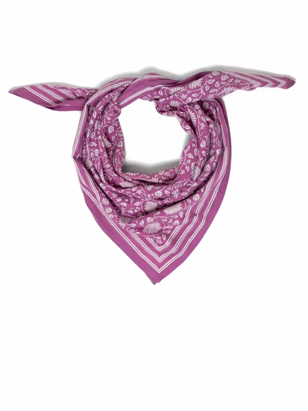 FOULARD FRIDA FUCHSIA EN COTON 100X100 CM - BLOCK PRINT ARTISANAL INDIEN