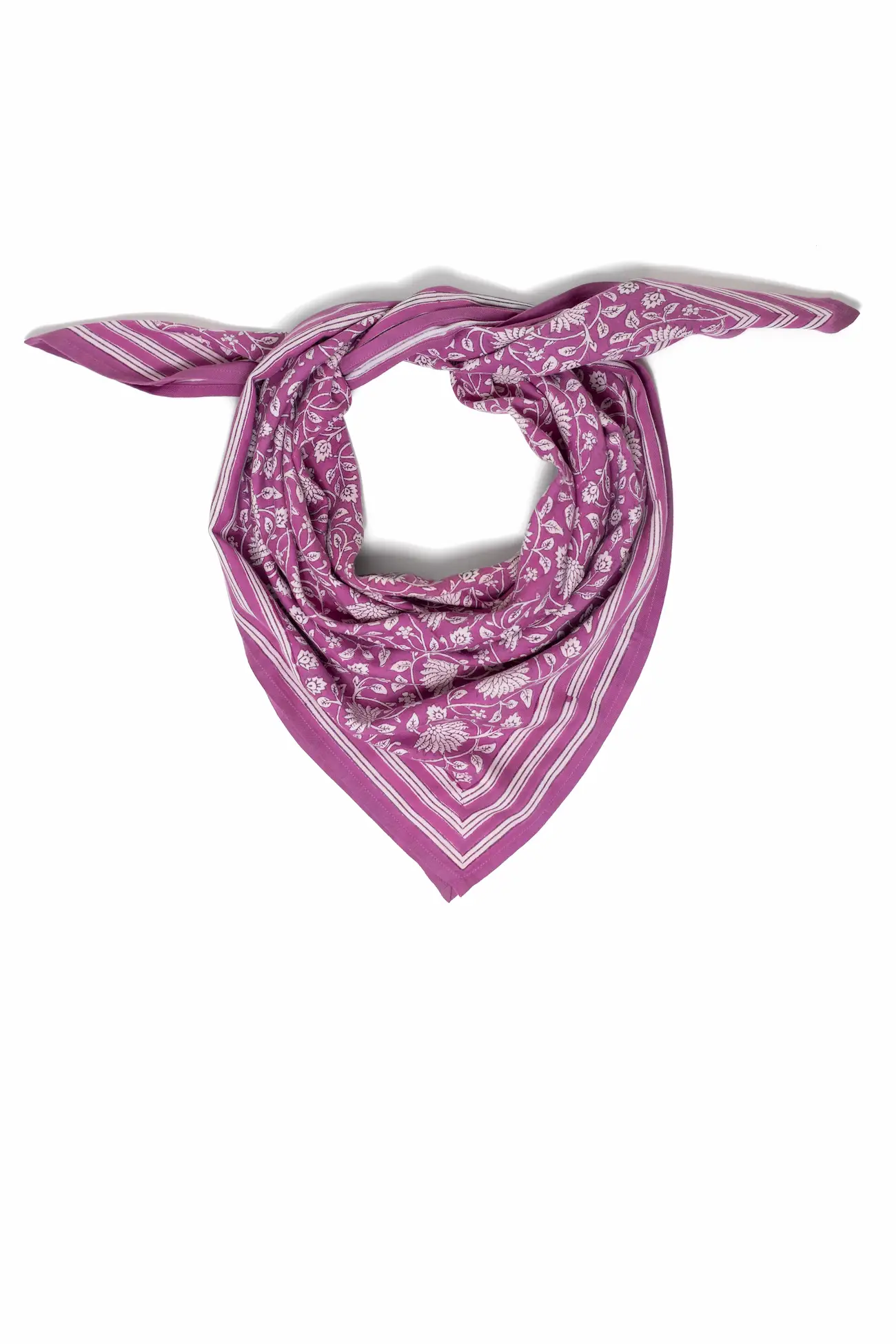FOULARD FRIDA FUCHSIA EN COTON 100X100 CM - BLOCK PRINT ARTISANAL INDIEN – Image 2