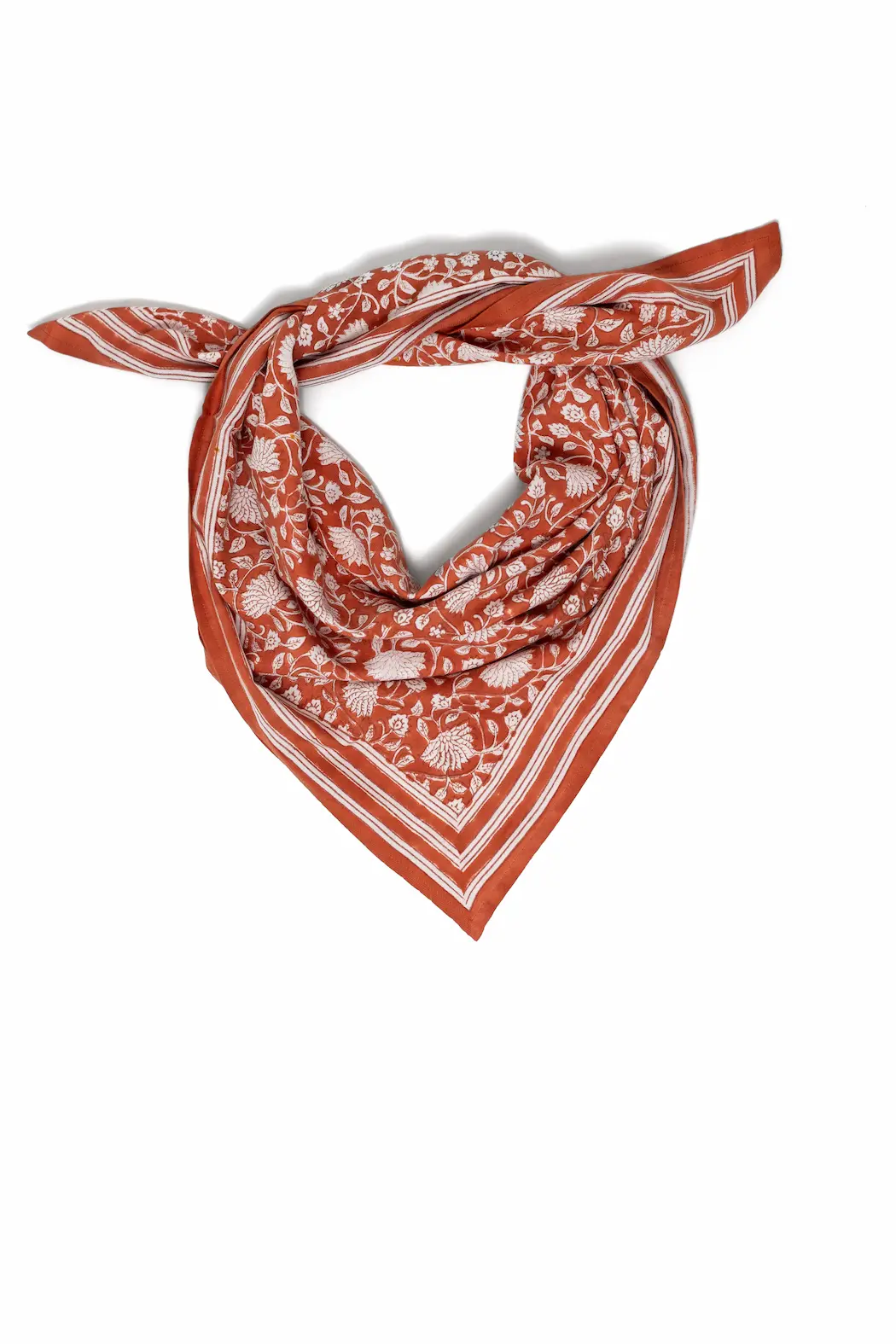 FOULARD FRIDA TERRACOTTA EN COTON 100X100 CM - BLOCK PRINT ARTISANAL INDIEN – Image 2