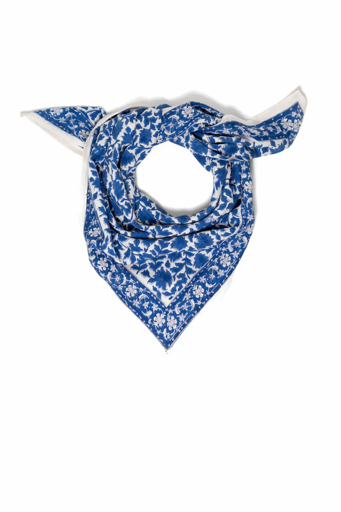 FOULARD SERENA BLEU EN COTON 100X100 CM - BLOCK PRINT ARTISANAL INDIEN – Image 2