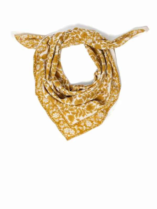 FOULARD SERENA OCRE EN COTON 100X100 CM - BLOCK PRINT ARTISANAL INDIEN