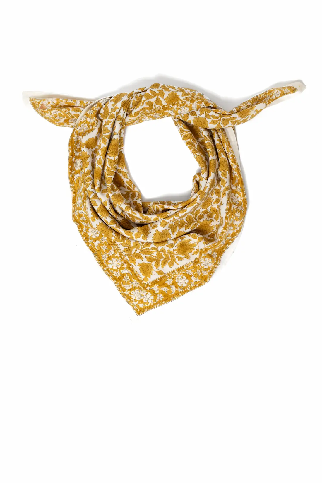 FOULARD SERENA OCRE EN COTON 100X100 CM - BLOCK PRINT ARTISANAL INDIEN – Image 2