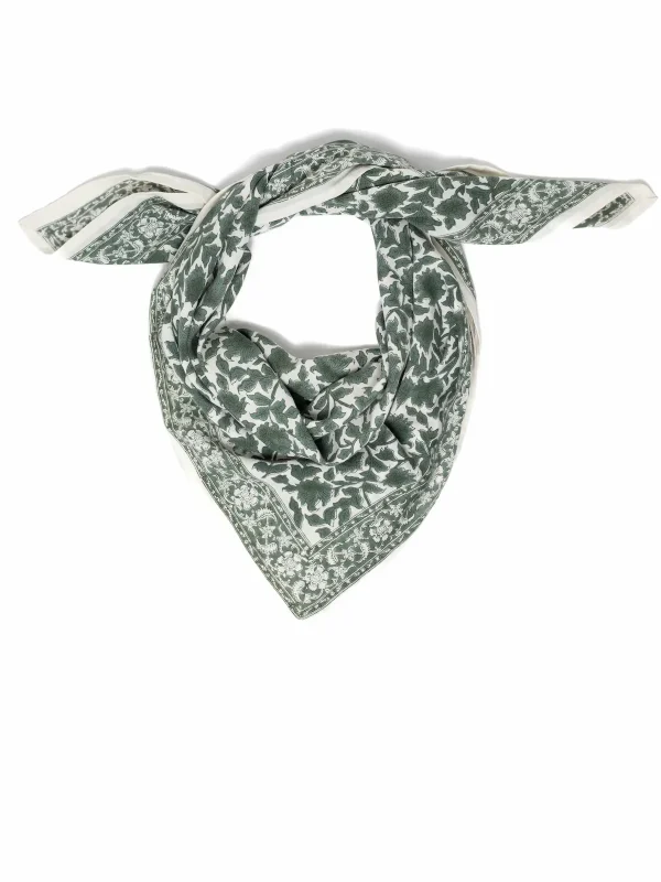 FOULARD SERENA KAKI EN COTON 100X100 CM - BLOCK PRINT ARTISANAL INDIEN