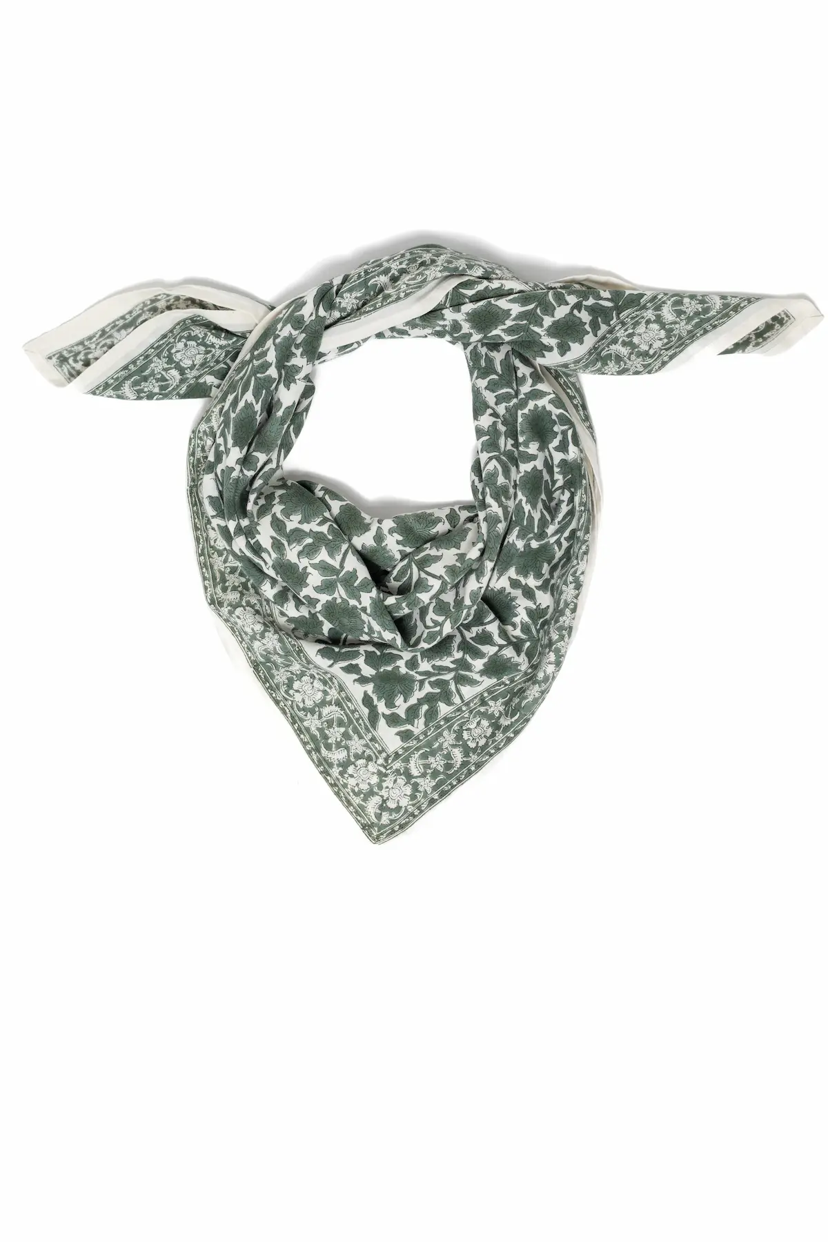 FOULARD SERENA KAKI EN COTON 100X100 CM - BLOCK PRINT ARTISANAL INDIEN – Image 2