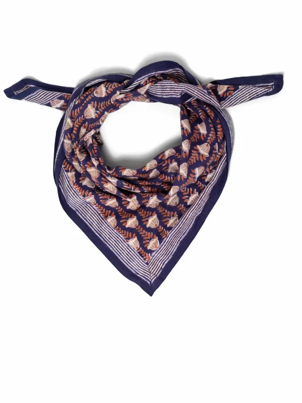 FOULARD SIMONE MARINE EN COTON 100X100 CM – BLOCK PRINT ARTISANAL INDIEN