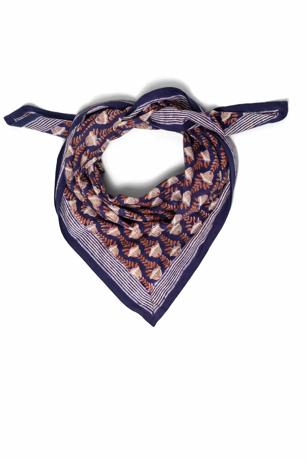 FOULARD SIMONE MARINE EN COTON 100X100 CM – BLOCK PRINT ARTISANAL INDIEN – Image 2