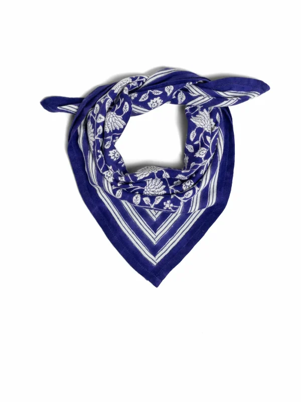 FOULARD FRIDA BLEU INDIGO EN COTON 50X50 CM - BLOCK PRINT ARTISANAL