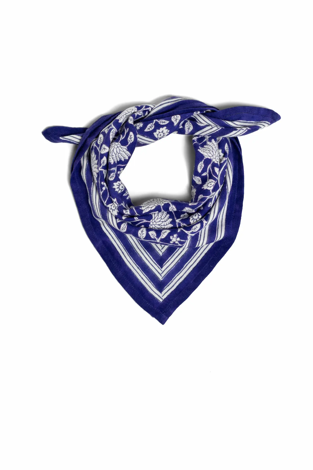 FOULARD FRIDA BLEU INDIGO EN COTON 50X50 CM - BLOCK PRINT ARTISANAL – Image 2