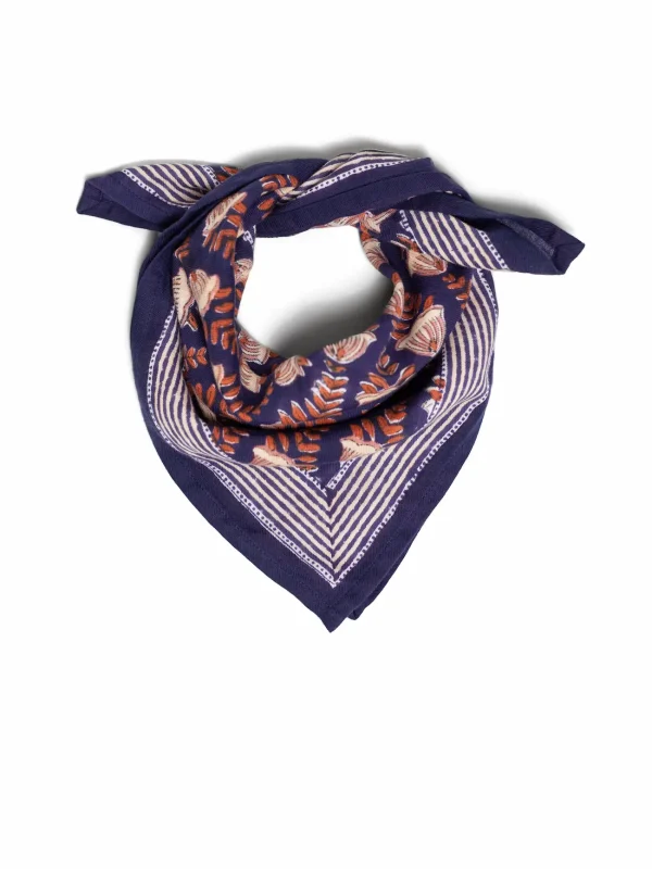FOULARD SIMONE MARINE EN COTON 50X50 CM - BLOCK PRINT ARTISANAL