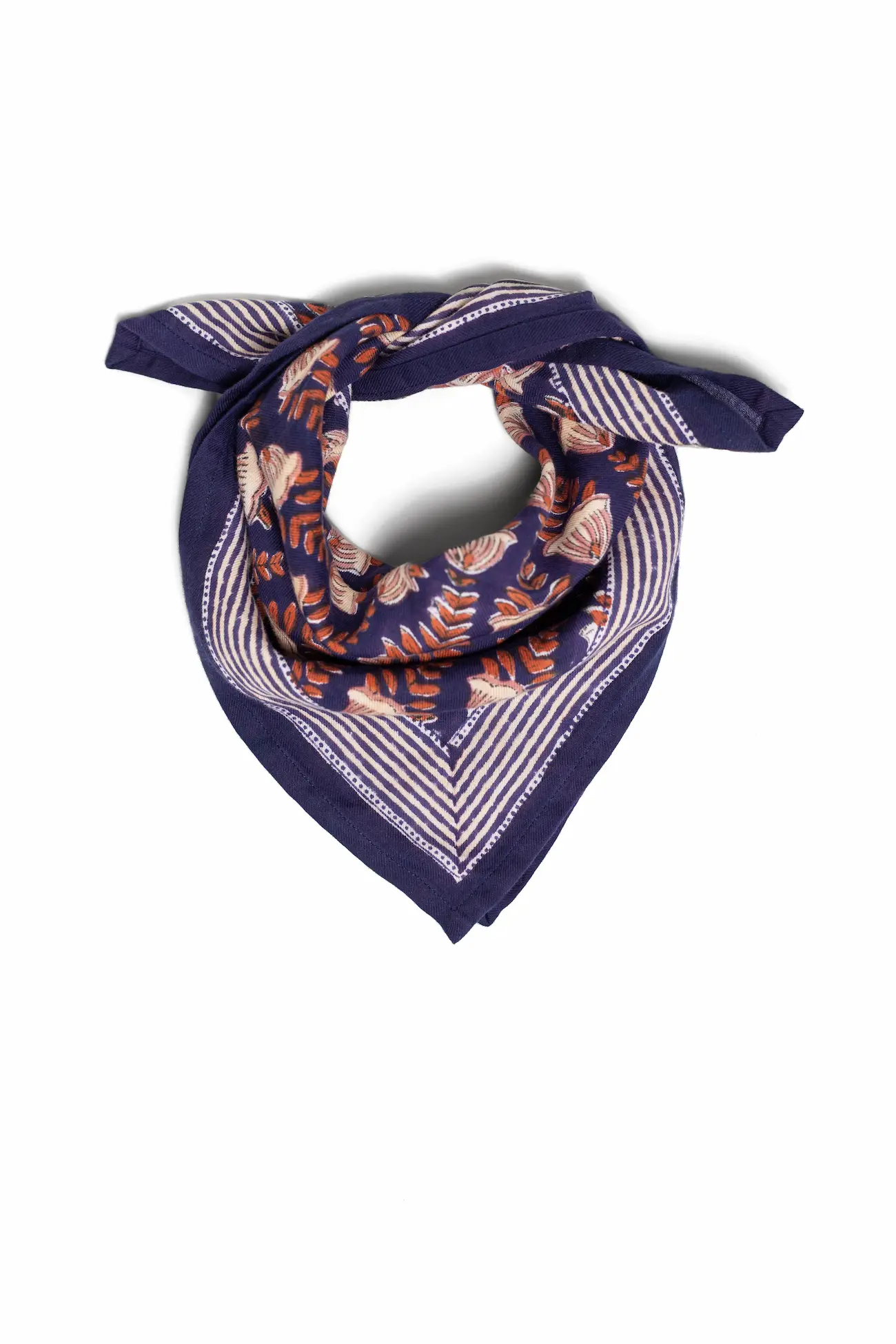 FOULARD SIMONE MARINE EN COTON 50X50 CM - BLOCK PRINT ARTISANAL – Image 2