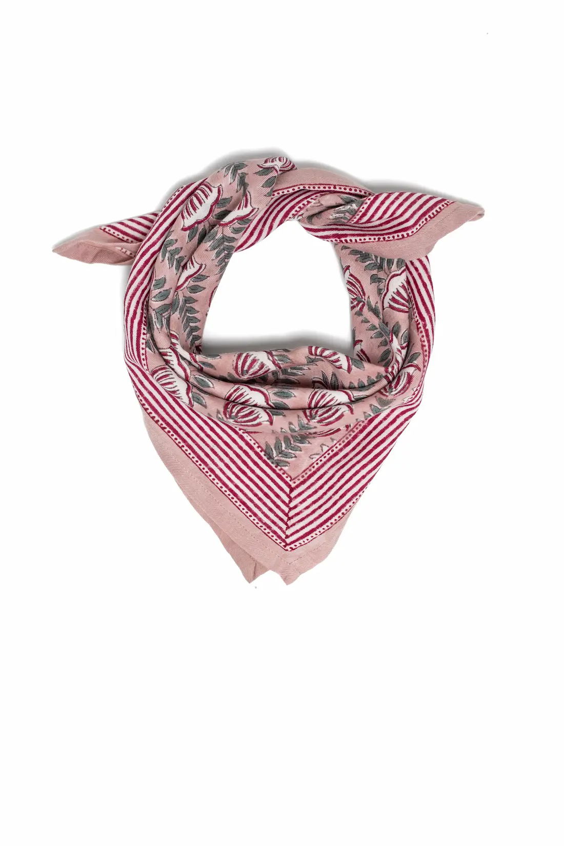 FOULARD SIMONE ROSE EN COTON 50X50 CM - BLOCK PRINT ARTISANAL – Image 2