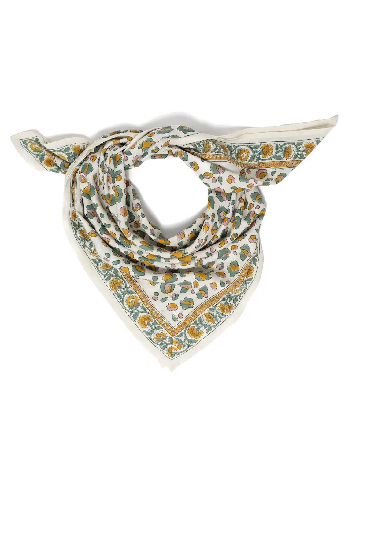 FOULARD ROSA LÉOPARD SAUGE EN COTON 100X100 CM - BLOCK PRINT ARTISANAL INDIEN – Image 2