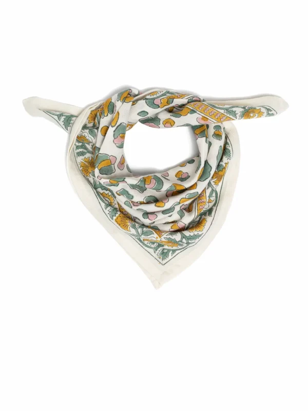 FOULARD ROSA LÉOPARD SAUGE EN COTON 50X50 CM - BLOCK PRINT ARTISANAL