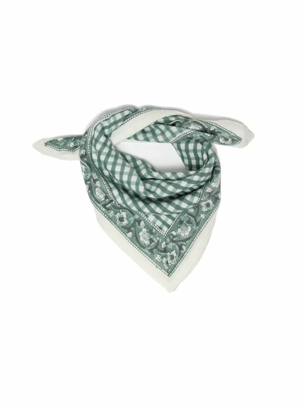FOULARD JEANNE VICHY SAUGE EN COTON 50X50 CM - BLOCK PRINT ARTISANAL