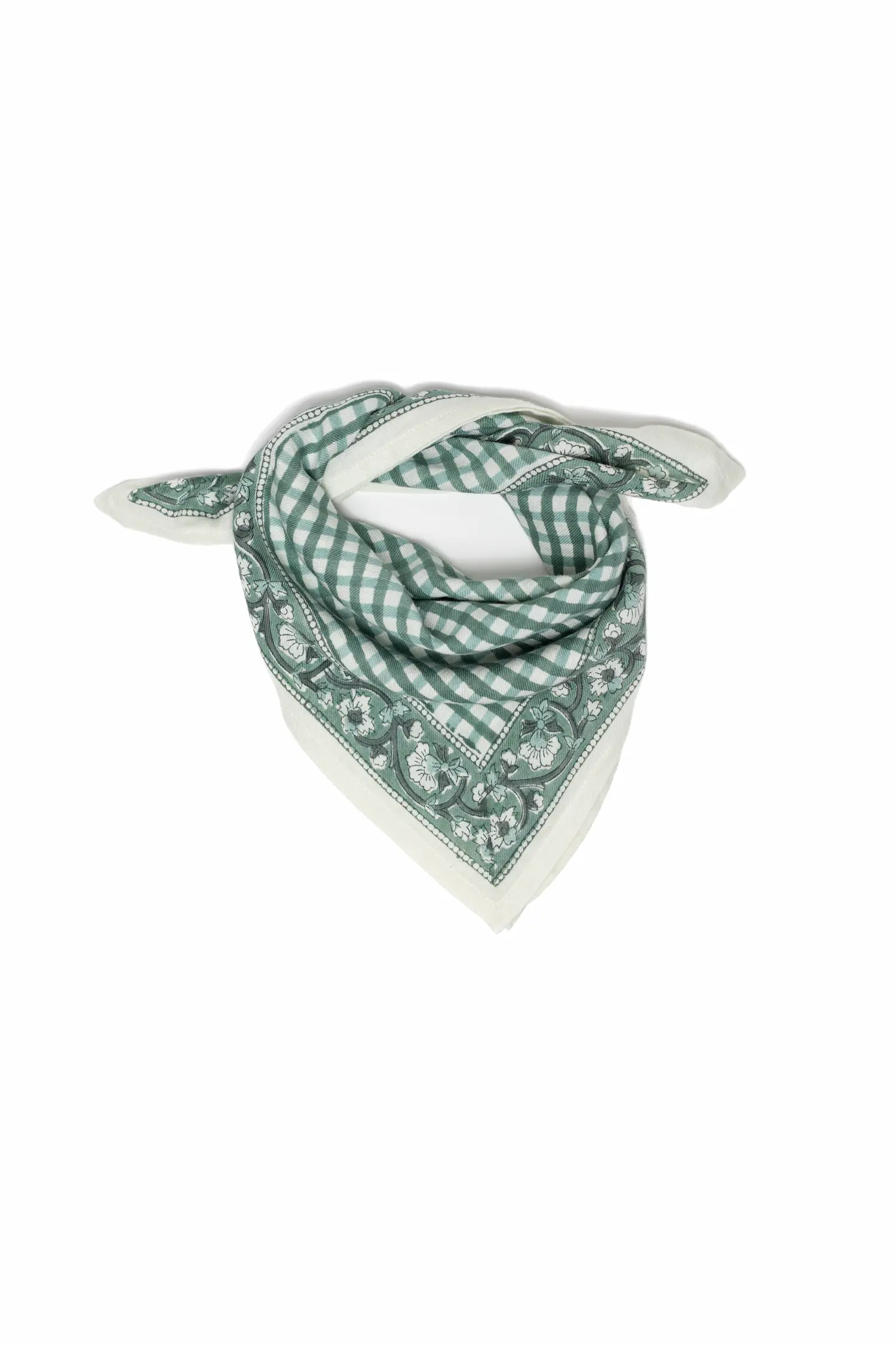 FOULARD JEANNE VICHY SAUGE EN COTON 50X50 CM - BLOCK PRINT ARTISANAL – Image 2