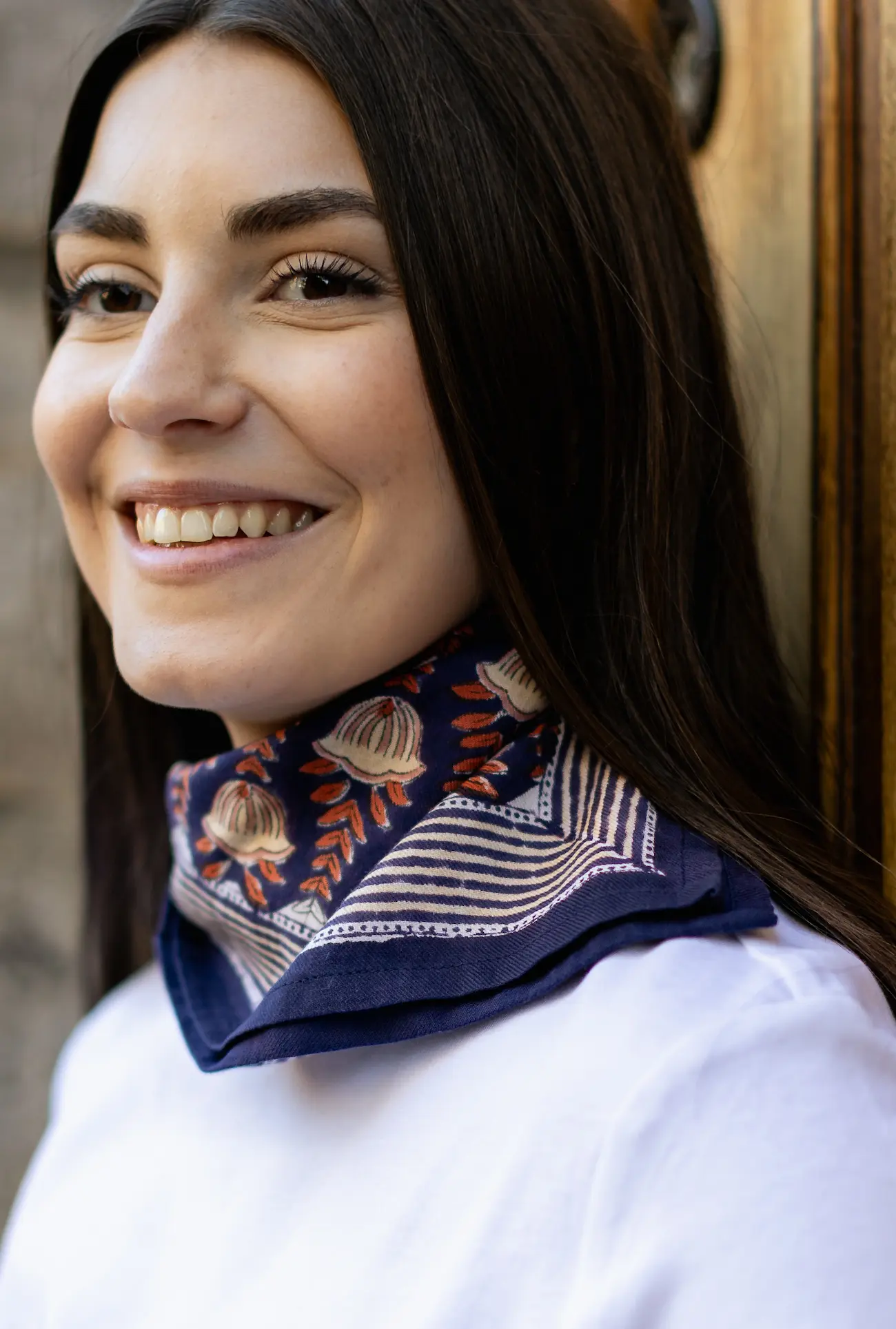 FOULARD SIMONE MARINE EN COTON 50X50 CM - BLOCK PRINT ARTISANAL