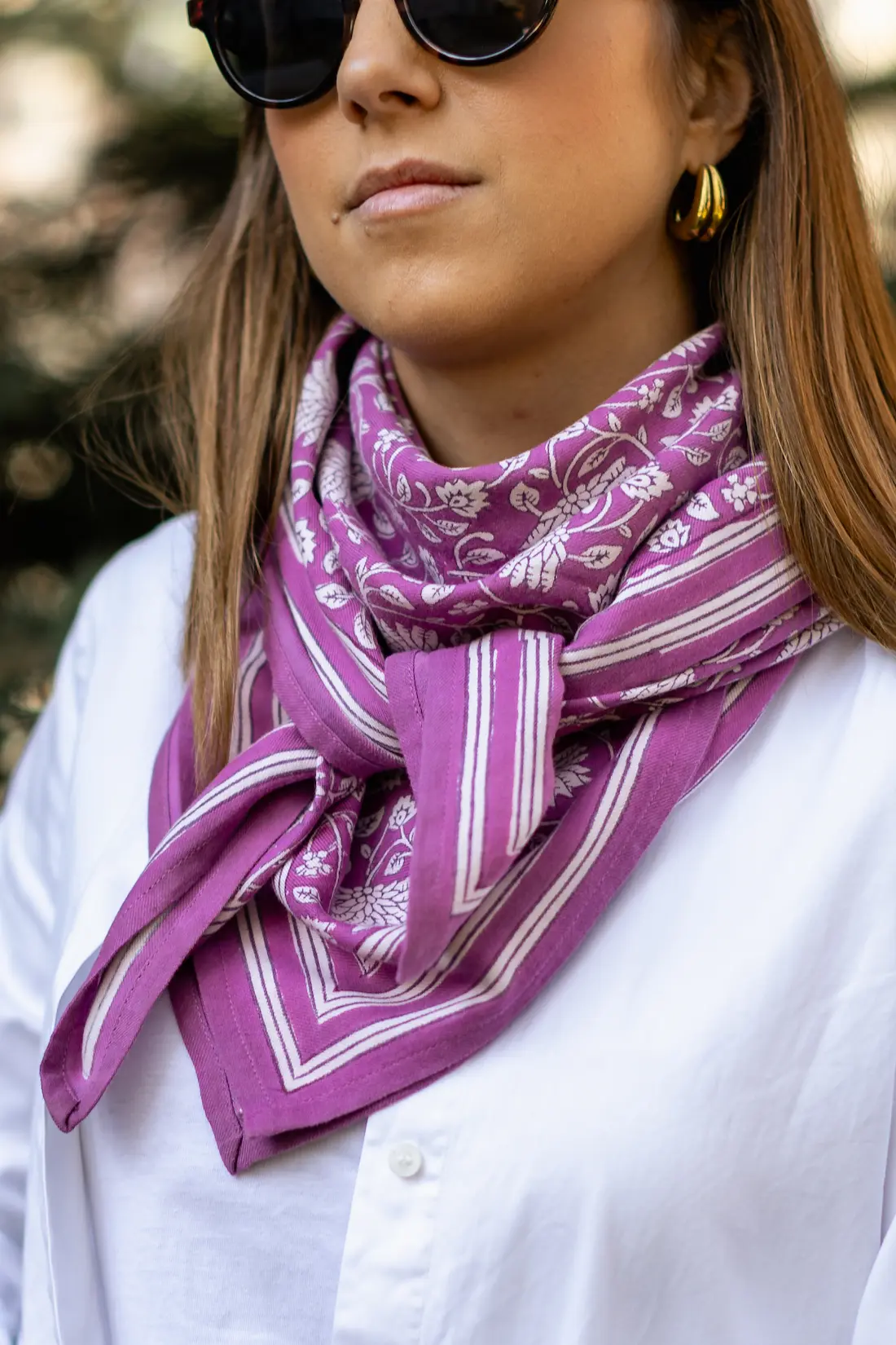 FOULARD FRIDA FUCHSIA EN COTON 100X100 CM - BLOCK PRINT ARTISANAL INDIEN