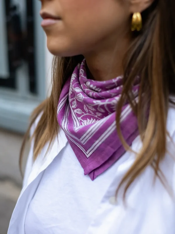 FOULARD FRIDA FUCHSIA EN COTON 50X50 CM - BLOCK PRINT ARTISANAL