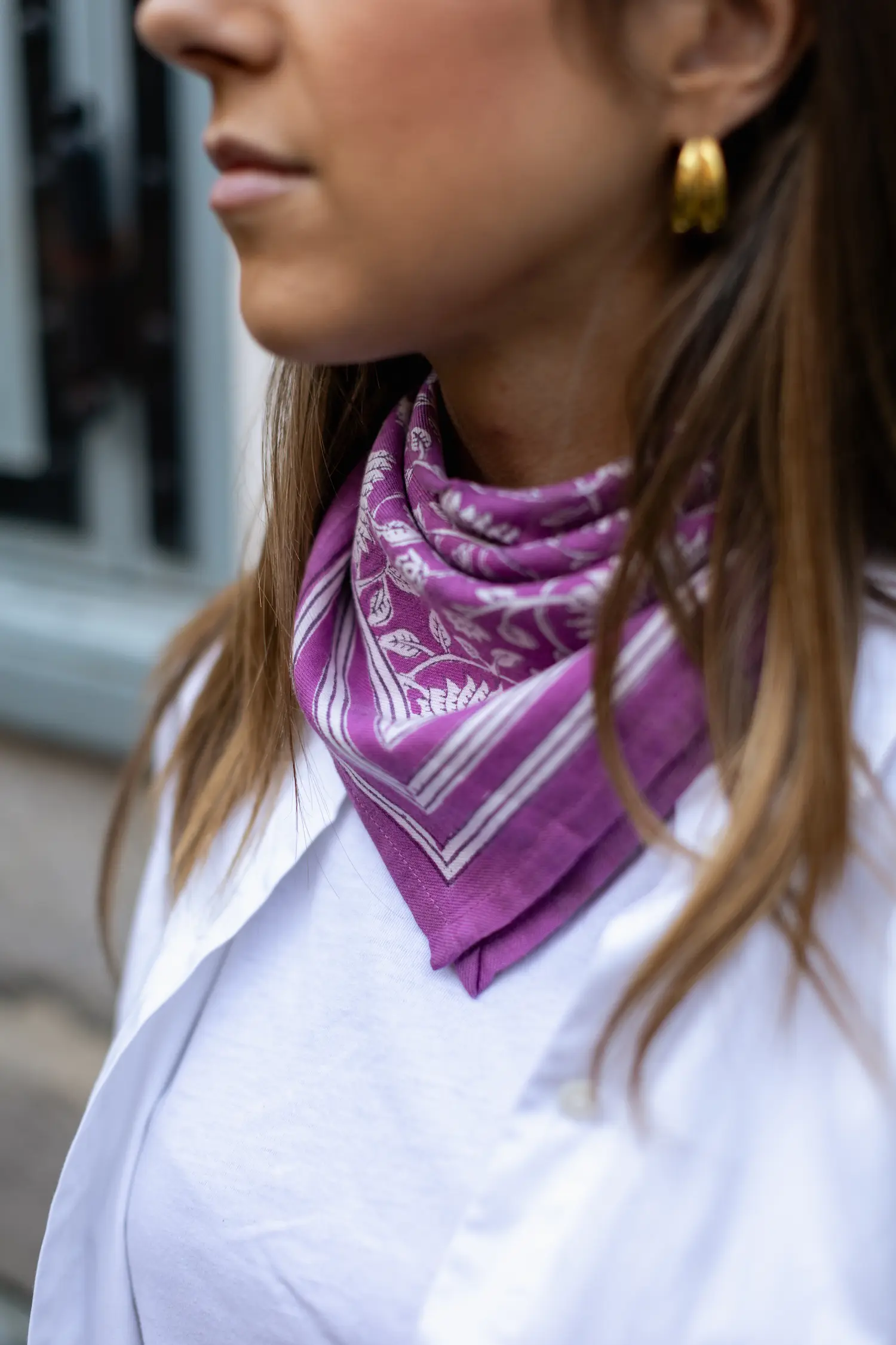 FOULARD FRIDA FUCHSIA EN COTON 50X50 CM - BLOCK PRINT ARTISANAL
