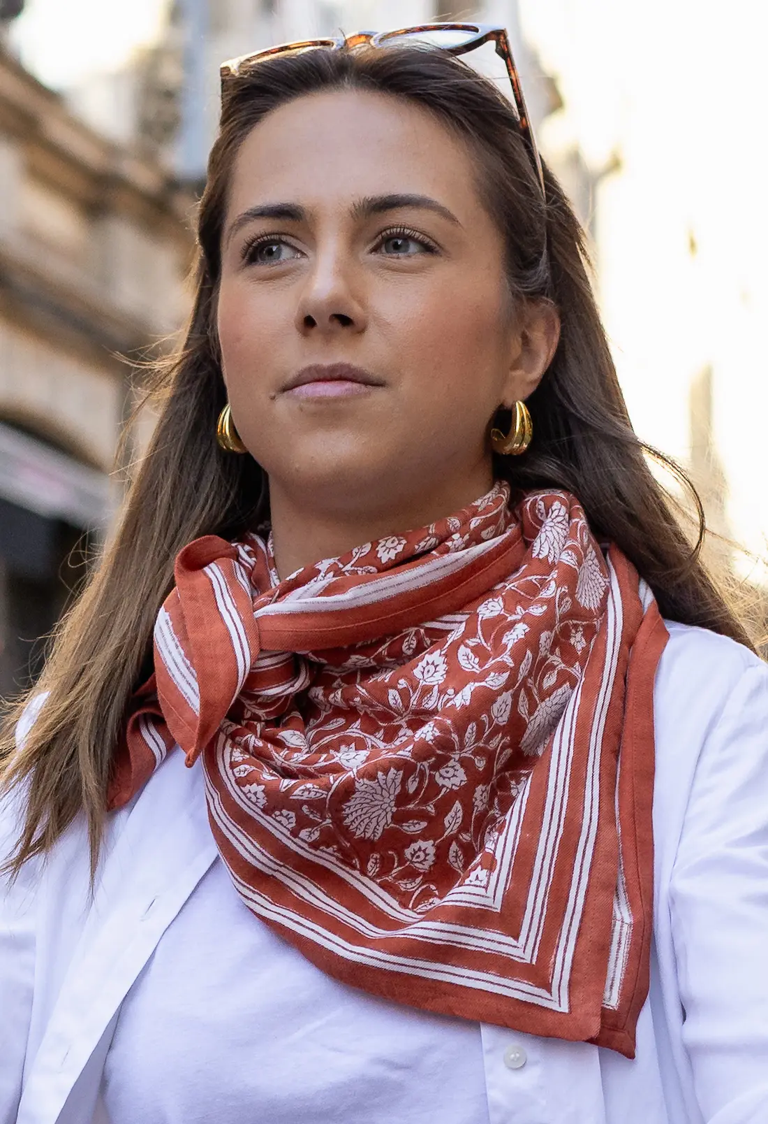FOULARD FRIDA TERRACOTTA EN COTON 100X100 CM - BLOCK PRINT ARTISANAL INDIEN