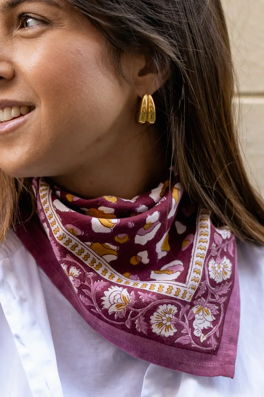 FOULARD ROSA LÉOPARD BORDEAUX EN COTON 50X50 CM - BLOCK PRINT ARTISANAL