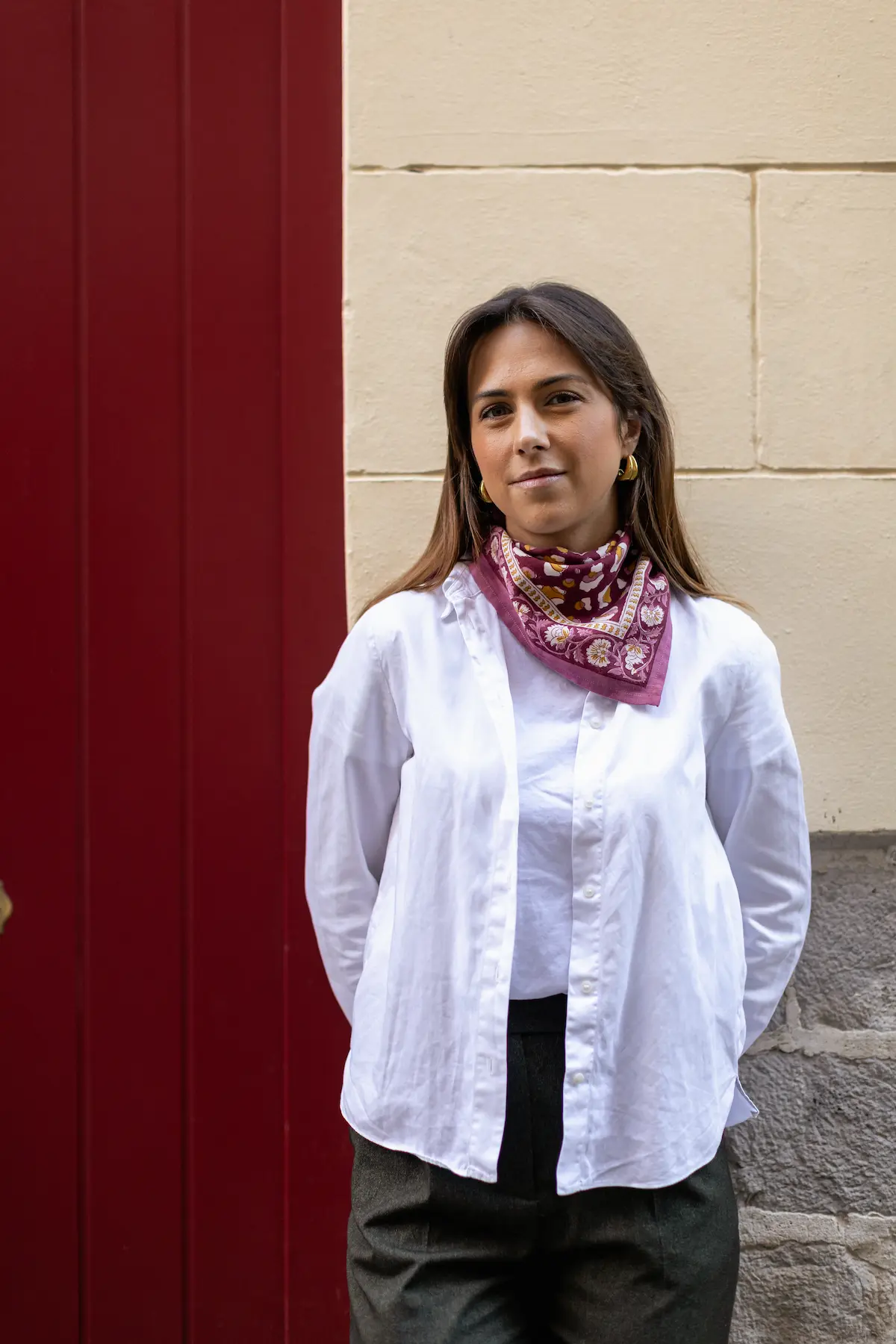 FOULARD ROSA LÉOPARD BORDEAUX EN COTON 50X50 CM - BLOCK PRINT ARTISANAL – Image 5