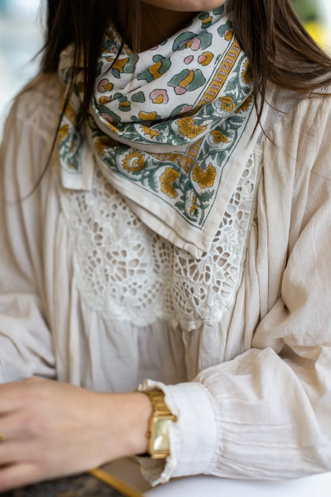 FOULARD ROSA LÉOPARD SAUGE EN COTON 100X100 CM - BLOCK PRINT ARTISANAL INDIEN