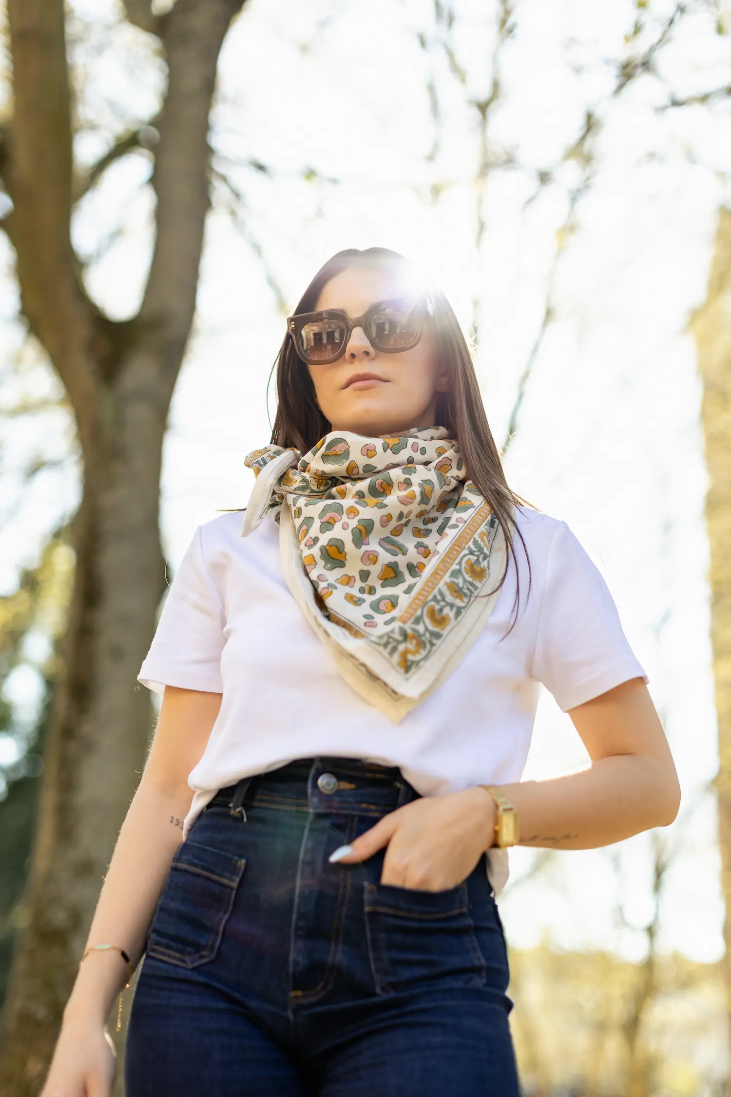 FOULARD ROSA LÉOPARD SAUGE EN COTON 100X100 CM - BLOCK PRINT ARTISANAL INDIEN – Image 4
