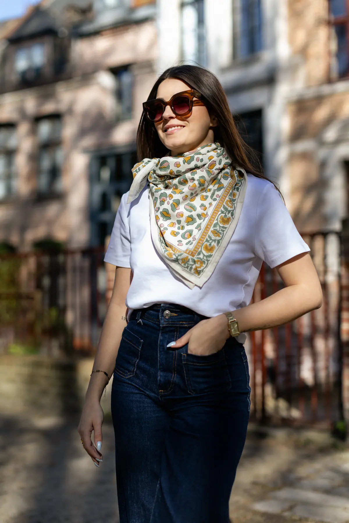 FOULARD ROSA LÉOPARD SAUGE EN COTON 100X100 CM - BLOCK PRINT ARTISANAL INDIEN – Image 6