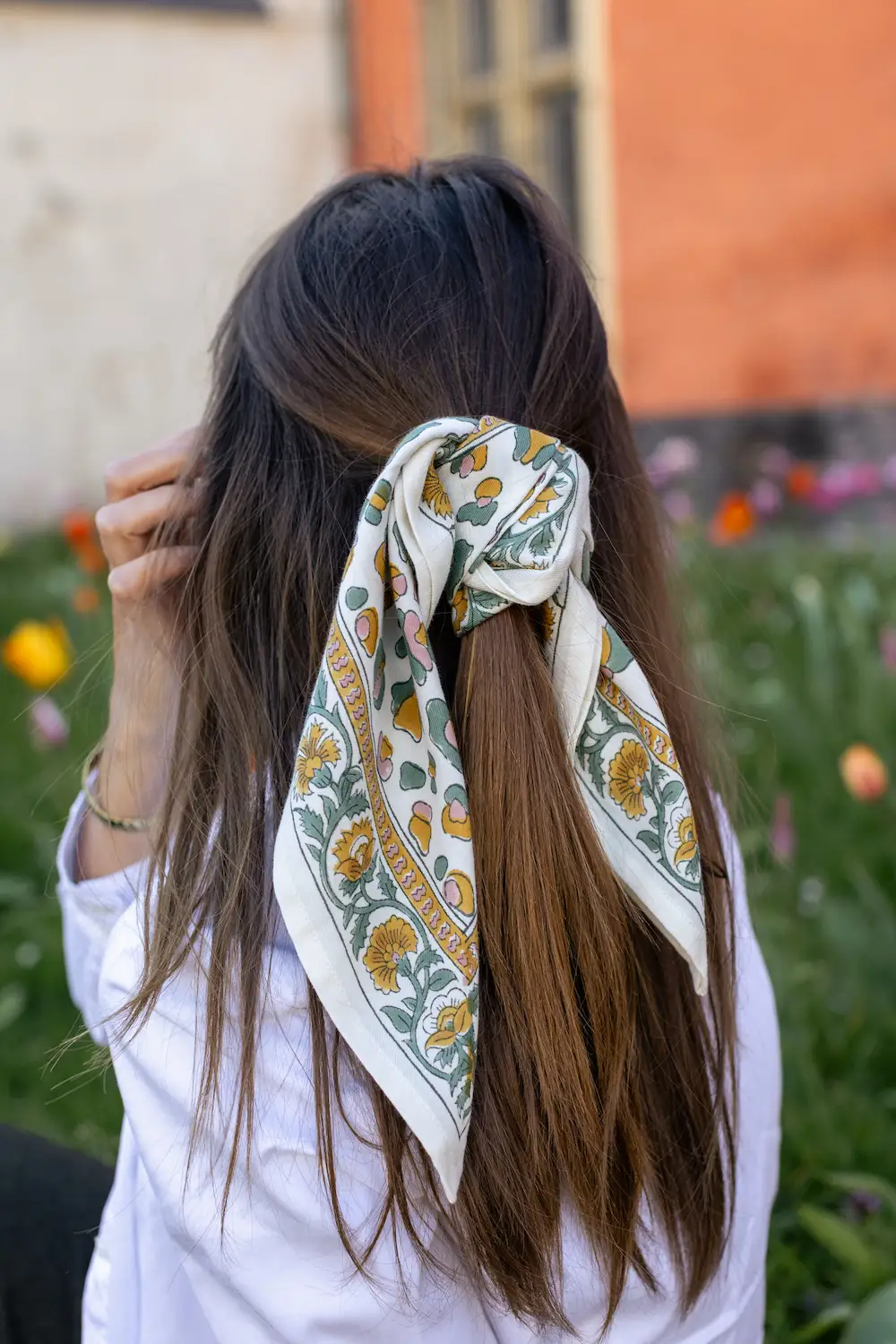 FOULARD ROSA LÉOPARD SAUGE EN COTON 50X50 CM - BLOCK PRINT ARTISANAL – Image 4