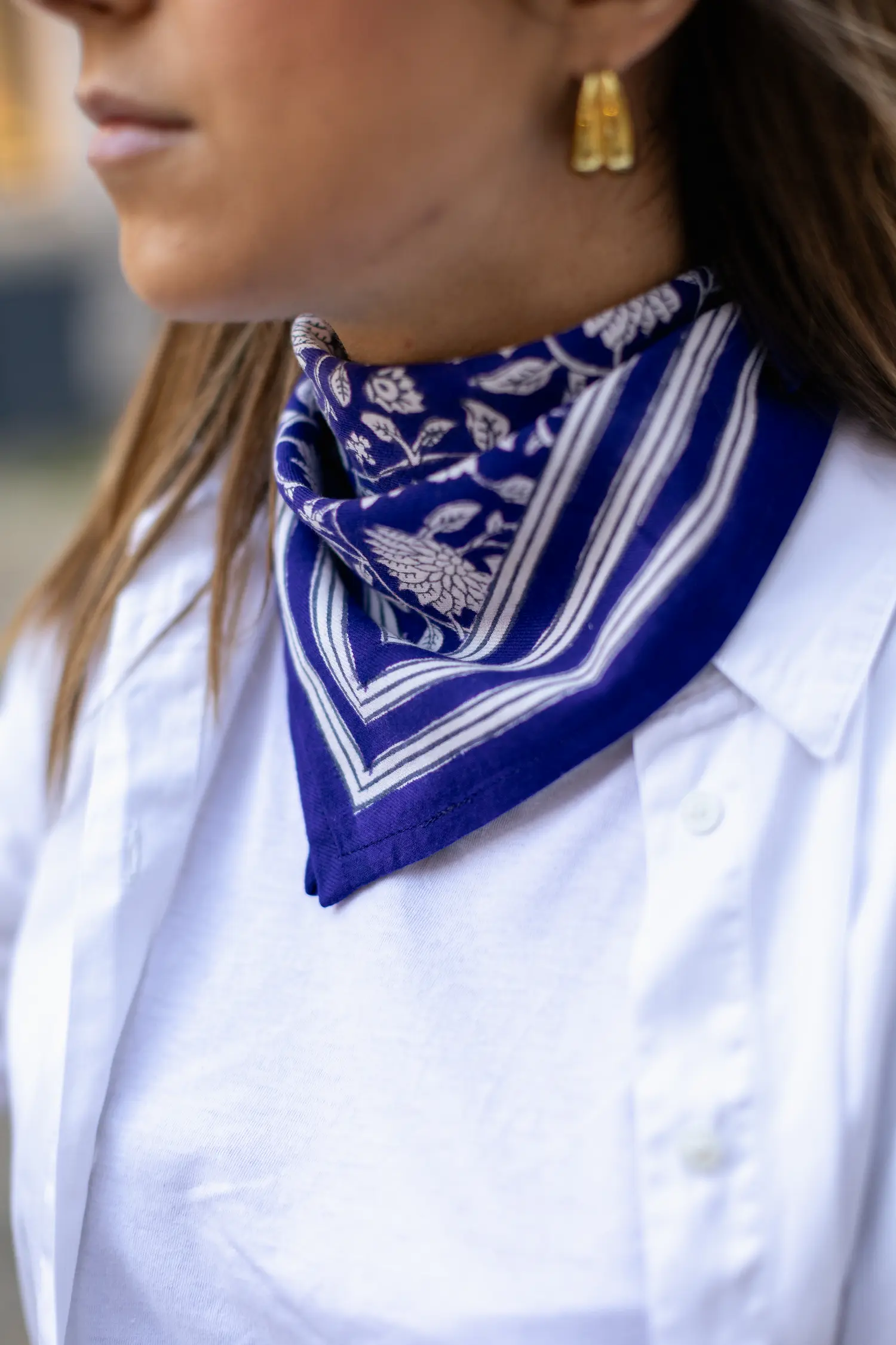 FOULARD FRIDA BLEU INDIGO EN COTON 50X50 CM - BLOCK PRINT ARTISANAL