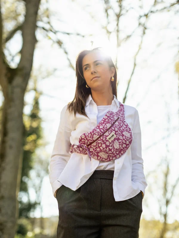 SAC BANANE FRIDA FUCHSIA EN COTON 28X20 CM - BLOCK PRINT ARTISANAL