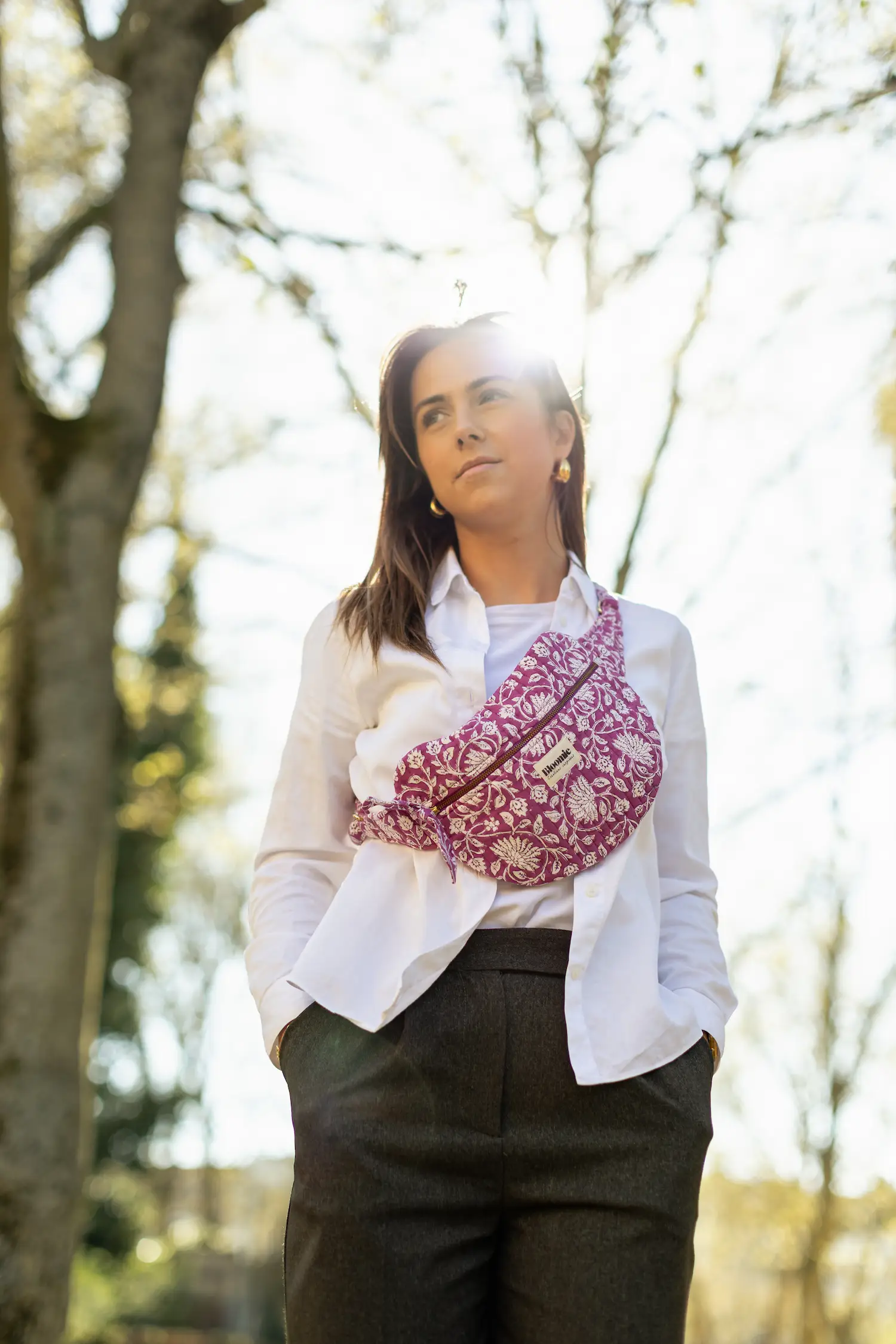SAC BANANE FRIDA FUCHSIA EN COTON 28X20 CM - BLOCK PRINT ARTISANAL