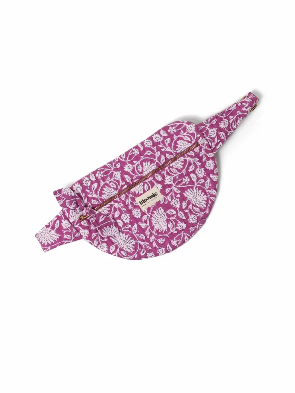 SAC BANANE FRIDA FUCHSIA EN COTON 28X20 CM - BLOCK PRINT ARTISANAL