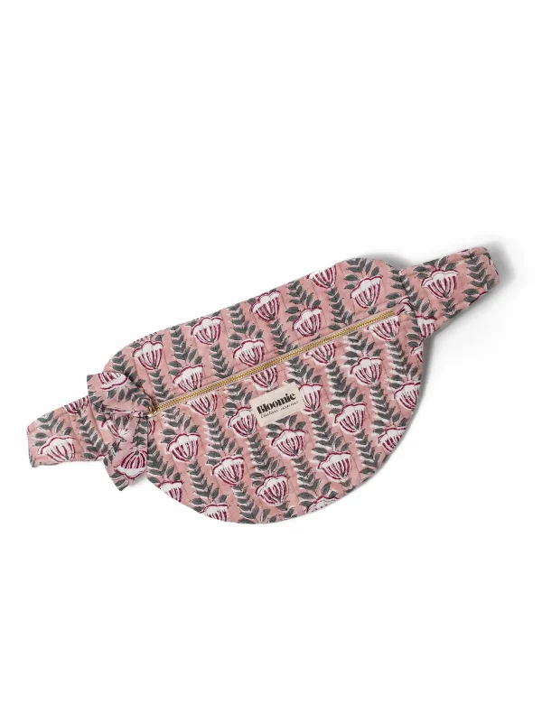 SAC BANANE SIMONE ROSE EN COTON 28X20 CM - BLOCK PRINT ARTISANAL
