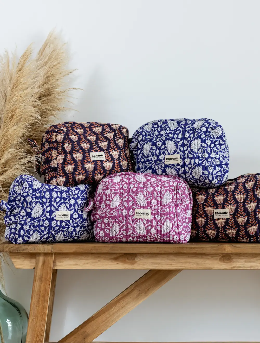 TROUSSE DE TOILETTE SIMONE MARINE EN COTON 27X18 CM - BLOCK PRINT ARTISANAL INDIEN – Image 4