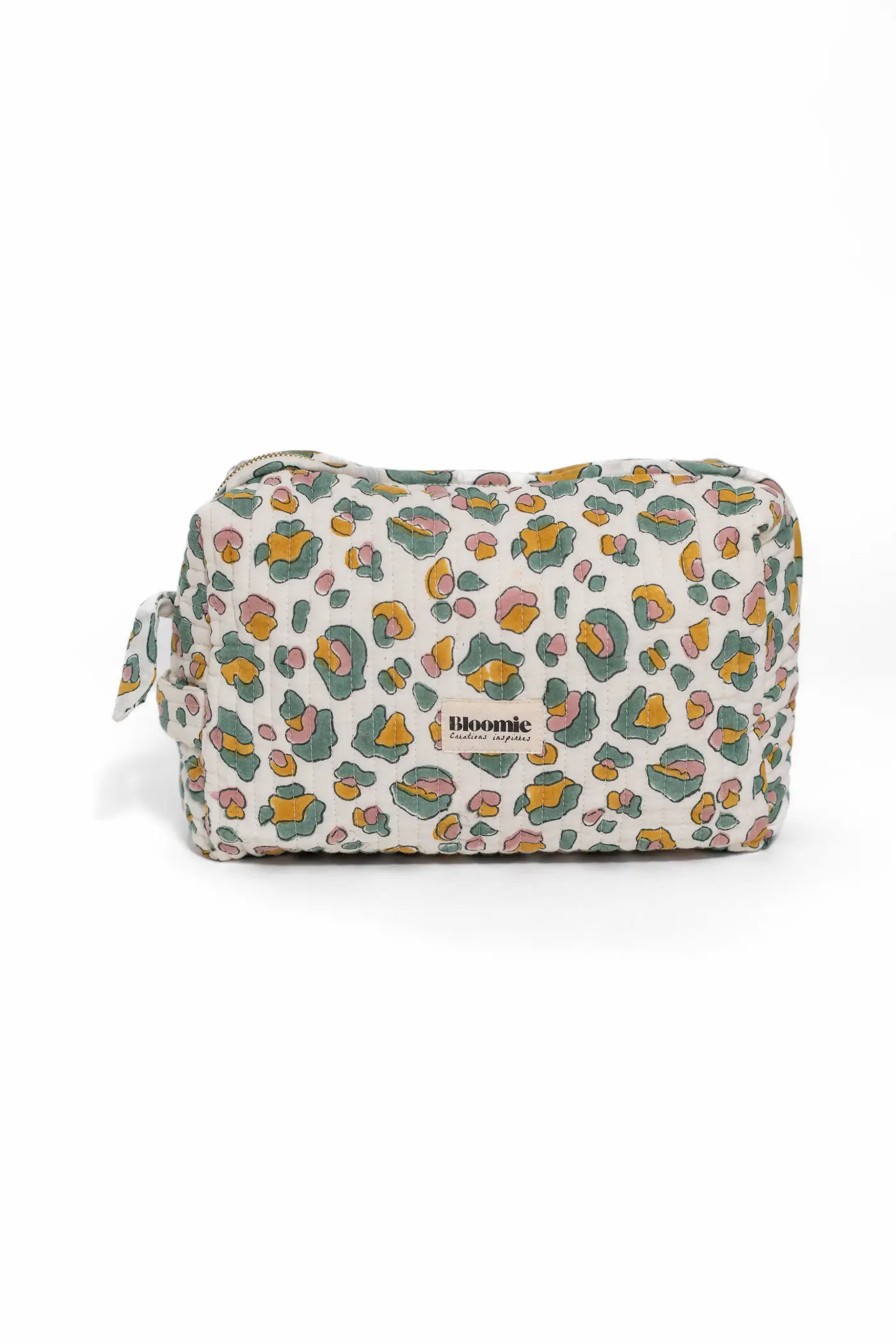 TROUSSE DE TOILETTE ROSA LÉOPARD SAUGE EN COTON 27X18 CM - BLOCK PRINT ARTISANAL INDIEN – Image 2